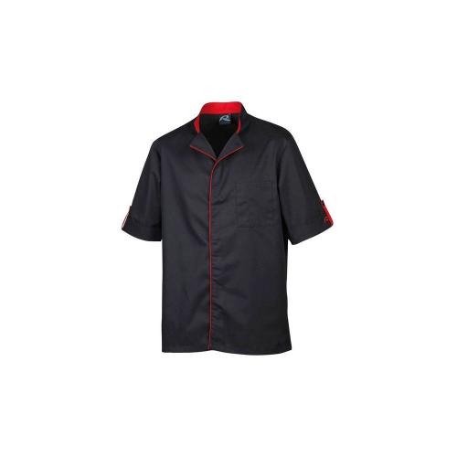 La veste de cuisine mixte noire à lizeré rouge et  à manches courtes Robur